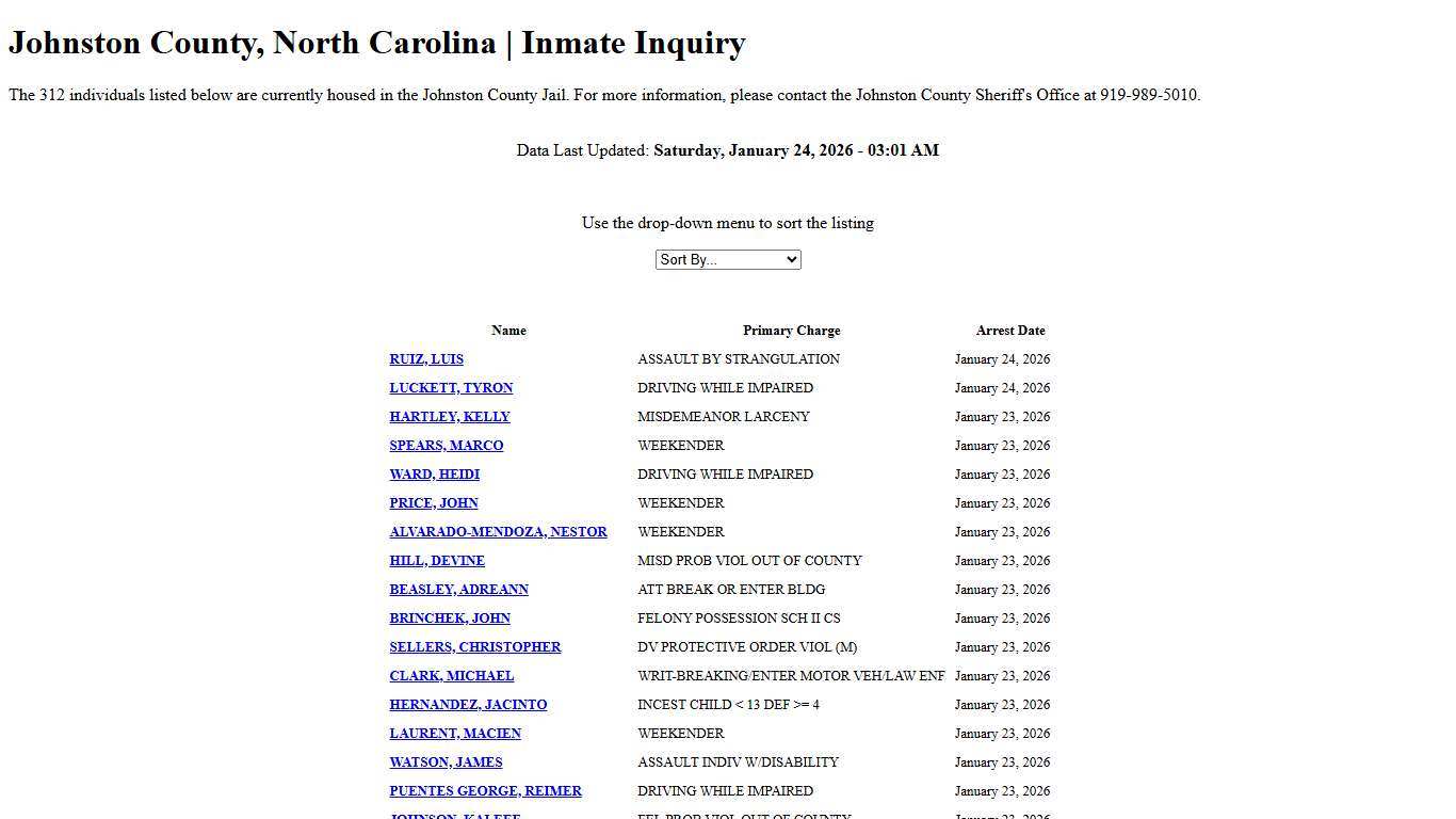 Johnston County, North Carolina Inmate Inquiry